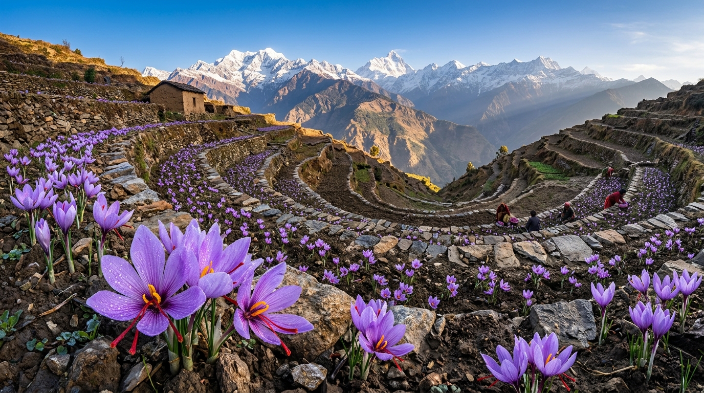 Reviving Himalayan Gold: Saffron Cultivation in Mountain Terraces